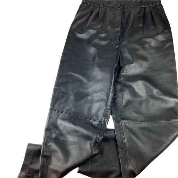 VINTAGE PLEATED TAPERED LEATHER PANTS - Picture 2 of 10